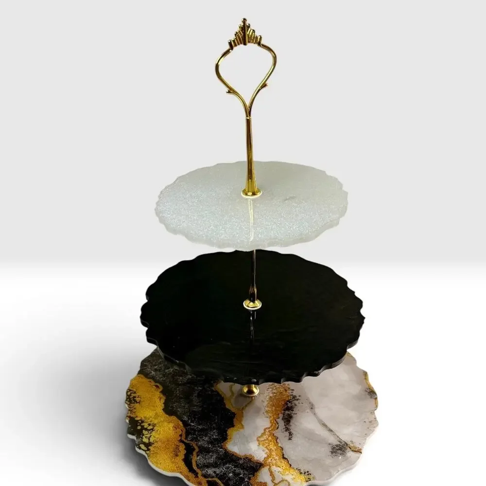 Marble Look Handmade 3-Tier Serving Stand | Elegant Resin Dessert Tray | Glamour